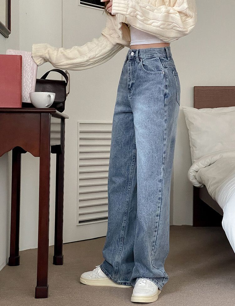 [ビンテージ!しっかり!]ワイドフィットデニムパンツ ライトブルー