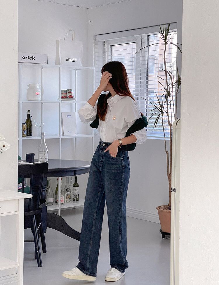 [ビンテージ!しっかり!]ワイドフィットデニムパンツ ディープブルー