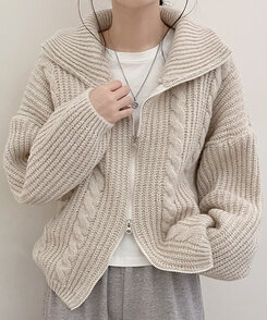 2WAYケーブルハイネックニットジップアップ5色｜ジャンパー｜韓国