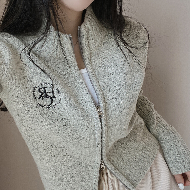 자수 로고 투웨이 니트 집업 3color