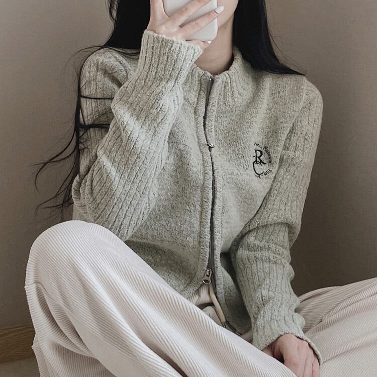 자수 로고 투웨이 니트 집업 3color