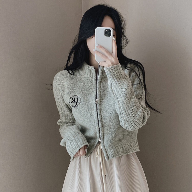 자수 로고 투웨이 니트 집업 3color