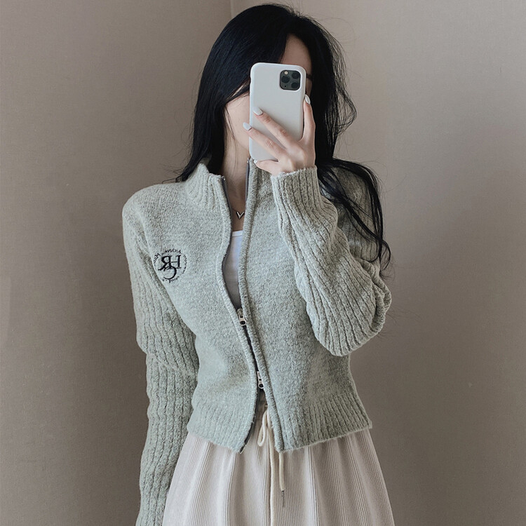 자수 로고 투웨이 니트 집업 3color