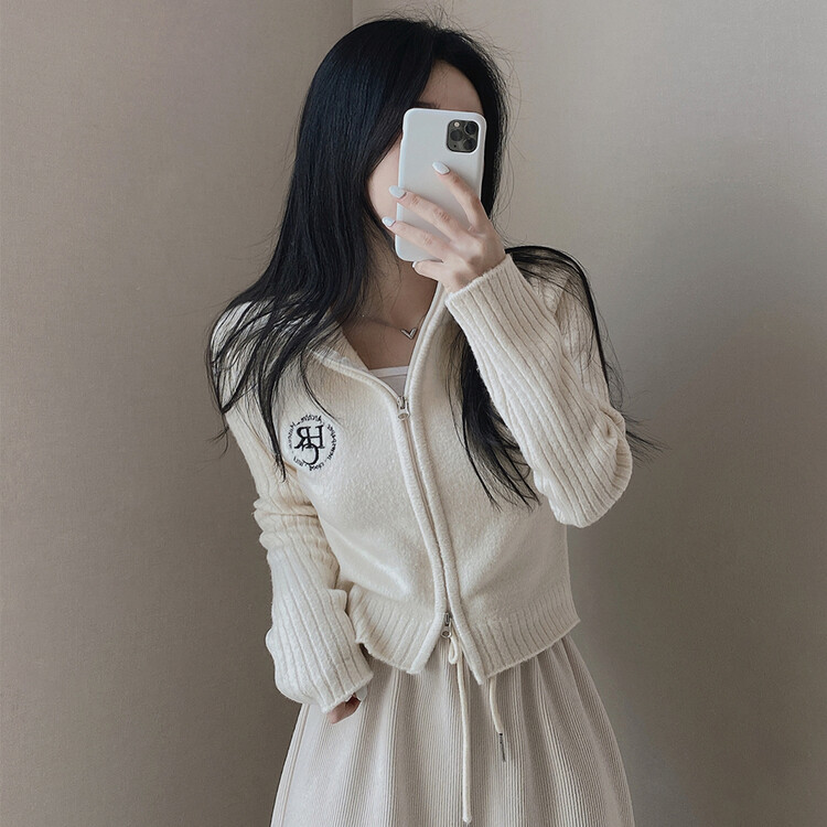 자수 로고 투웨이 니트 집업 3color