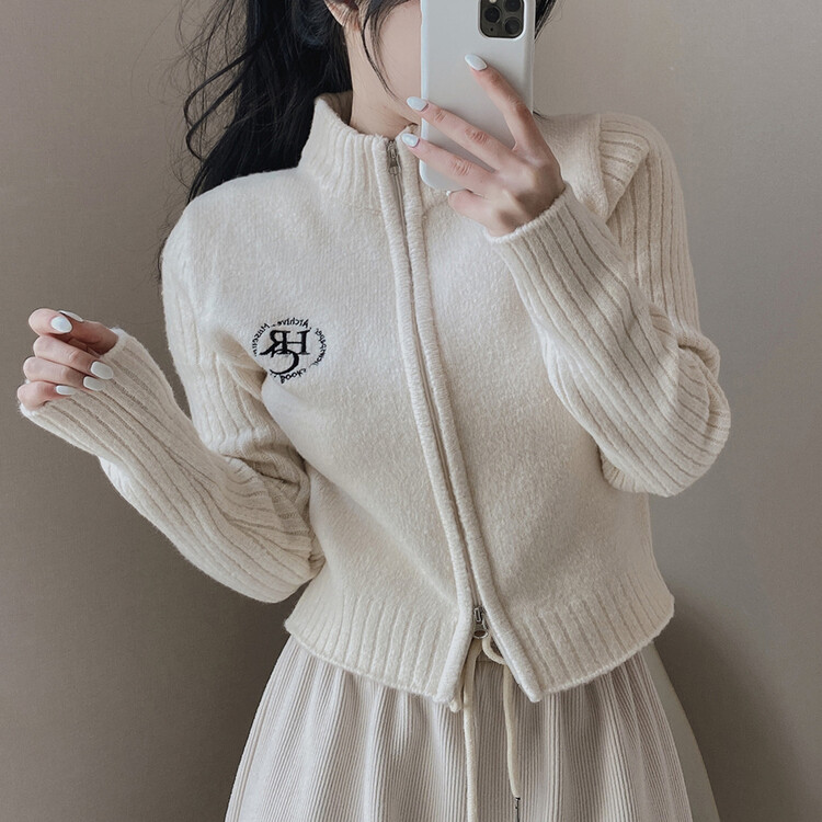 자수 로고 투웨이 니트 집업 3color