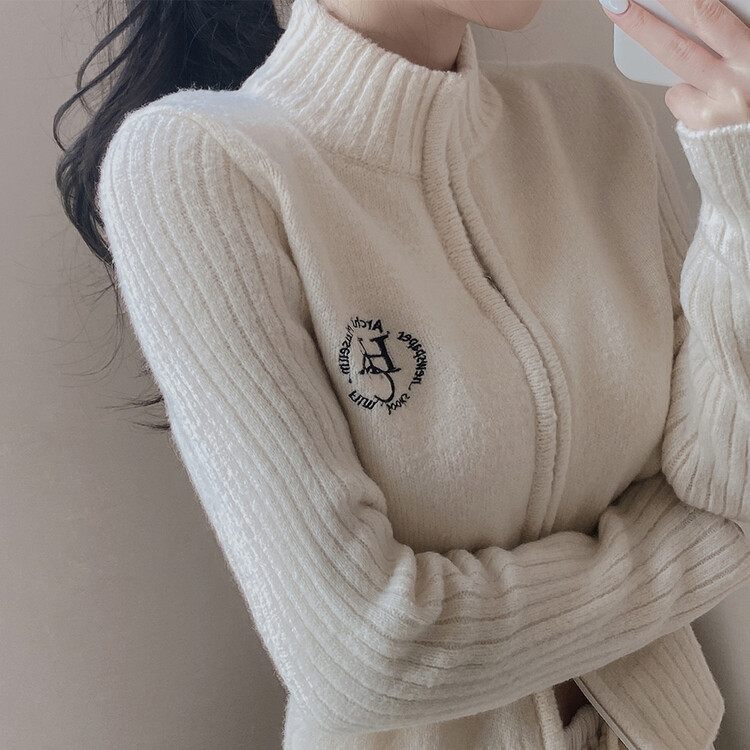 자수 로고 투웨이 니트 집업 3color