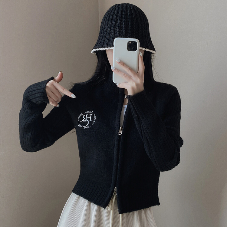 자수 로고 투웨이 니트 집업 3color