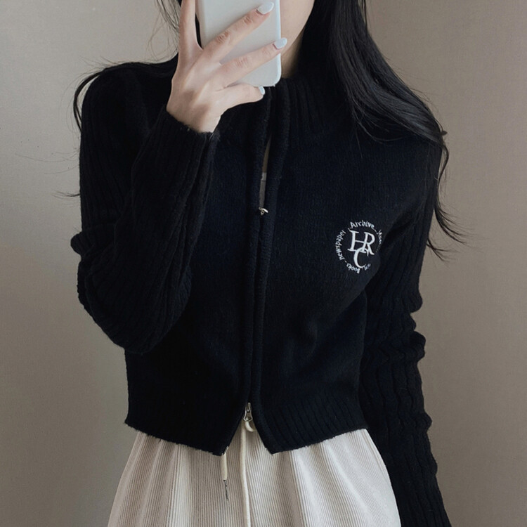 자수 로고 투웨이 니트 집업 3color