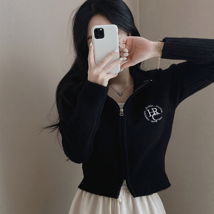 자수 로고 투웨이 니트 집업 3color