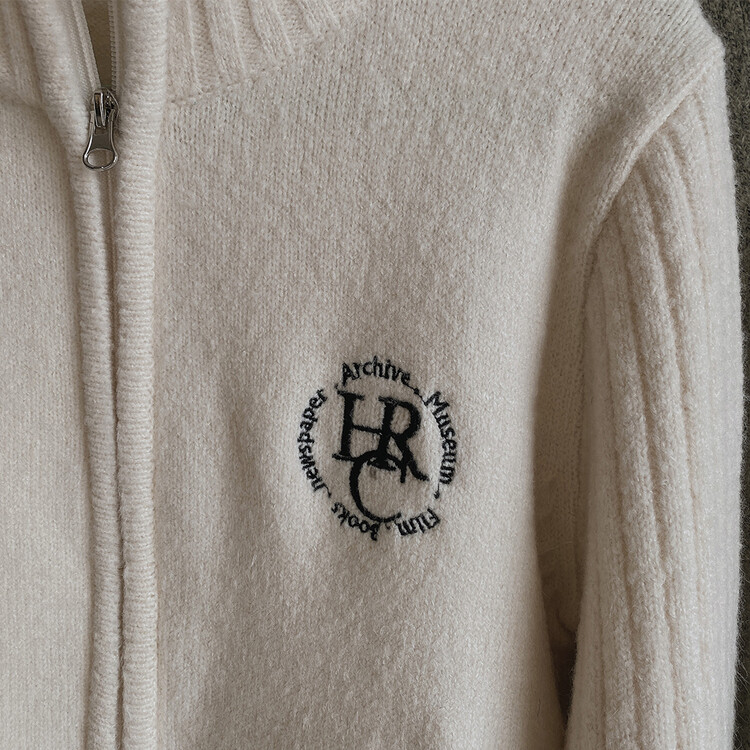 자수 로고 투웨이 니트 집업 3color