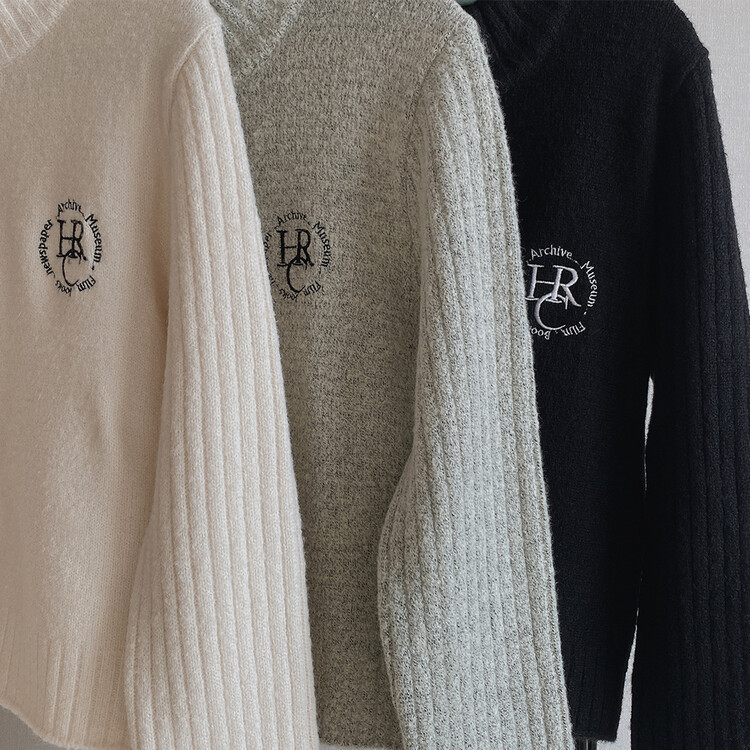 자수 로고 투웨이 니트 집업 3color