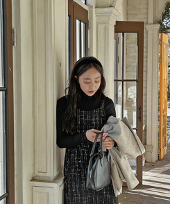 ツイードシルクシフォンワンピース　韓国 MADE] フレアビスチェツイードロングワンピース｜ロング