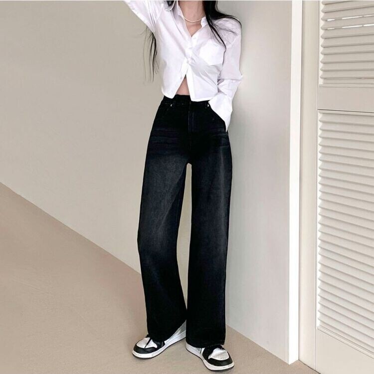 ハイウエストルーズフィットワイドデニムパンツ5色(SHORT/BASIC/LONG) BLUE BLACK