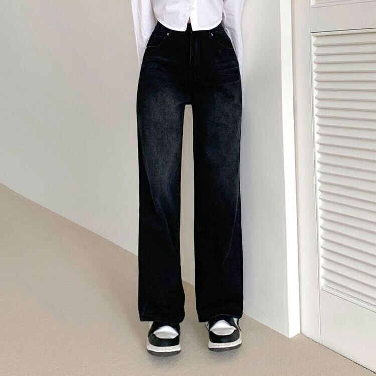 ハイウエストルーズフィットワイドデニムパンツ5色(SHORT/BASIC/LONG) BLUE BLACK