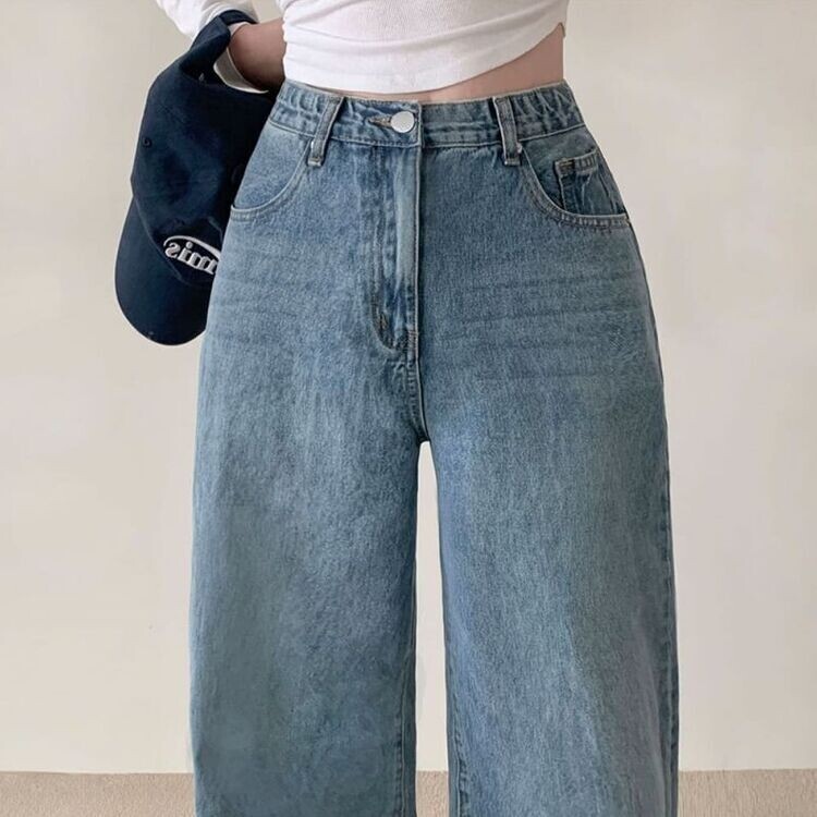 ハイウエストルーズフィットワイドデニムパンツ5色(SHORT/BASIC/LONG) LIGHT BLUE