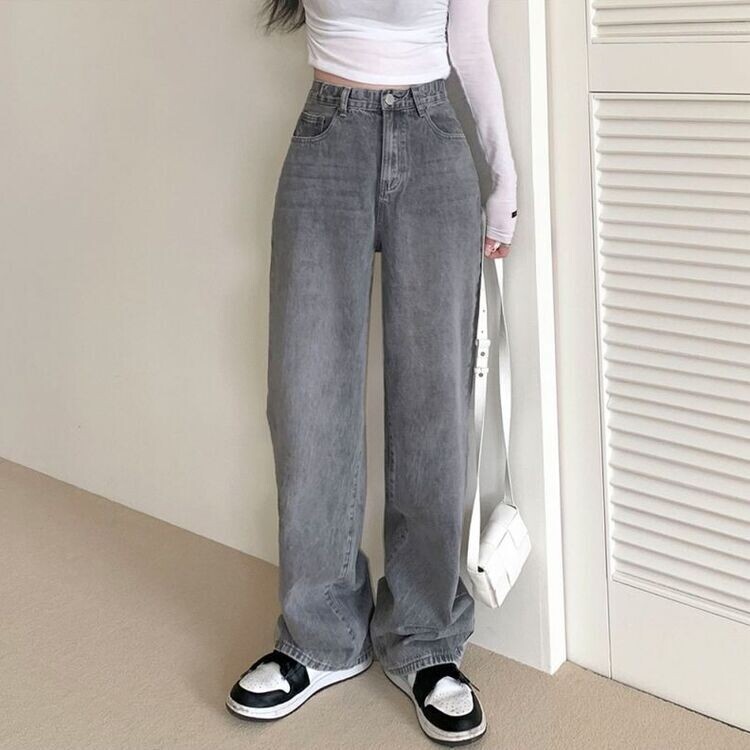 ハイウエストルーズフィットワイドデニムパンツ5色(SHORT/BASIC/LONG) GRAY