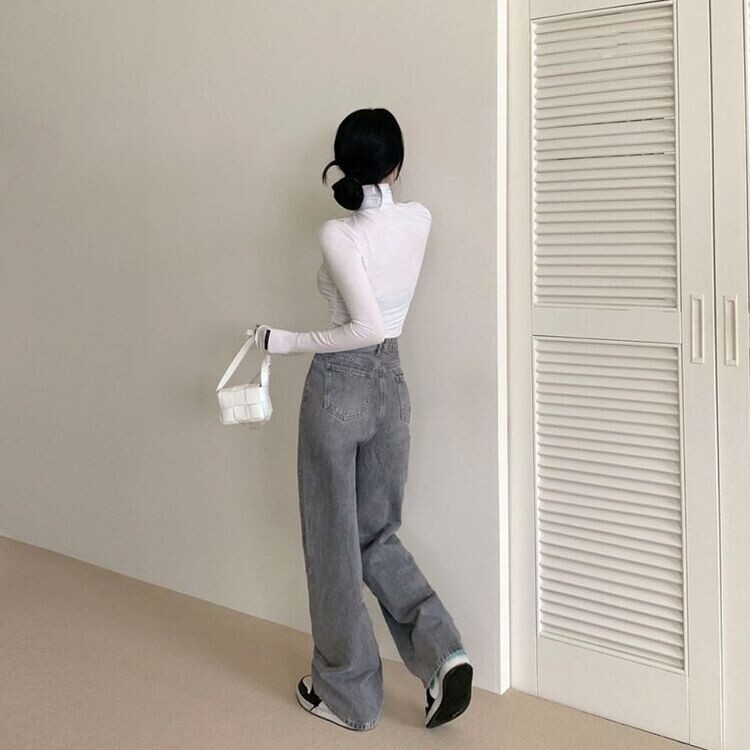 ハイウエストルーズフィットワイドデニムパンツ5色(SHORT/BASIC/LONG) GRAY