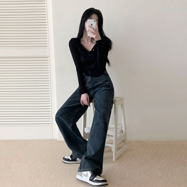 ハイウエストルーズフィットワイドデニムパンツ5色(SHORT/BASIC/LONG) MEDIUM BLUE