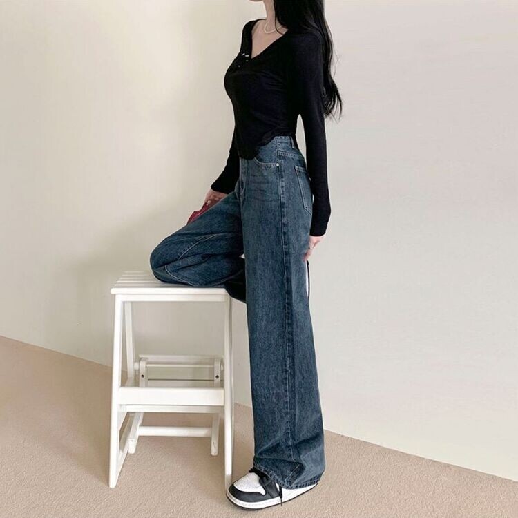 ハイウエストルーズフィットワイドデニムパンツ5色(SHORT/BASIC/LONG) MEDIUM BLUE