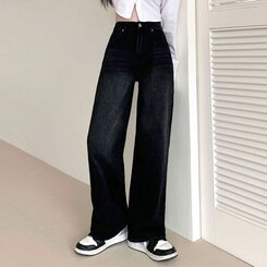 パンツ ハイウエストルーズフィットワイドデニムパンツ5色(SHORT/BASIC/LONG) BLUE BLACK