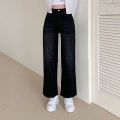 パンツ ハイウエストルーズフィットワイドデニムパンツ5色(SHORT/BASIC/LONG) BLUE BLACK