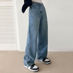パンツ ハイウエストルーズフィットワイドデニムパンツ5色(SHORT/BASIC/LONG) LIGHT BLUE
