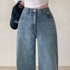 パンツ ハイウエストルーズフィットワイドデニムパンツ5色(SHORT/BASIC/LONG) LIGHT BLUE