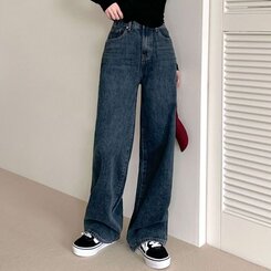 パンツ ハイウエストルーズフィットワイドデニムパンツ5色(SHORT/BASIC/LONG) MEDIUM BLUE
