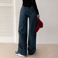 パンツ ハイウエストルーズフィットワイドデニムパンツ5色(SHORT/BASIC/LONG) MEDIUM BLUE