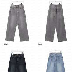 パンツ ハイウエストルーズフィットワイドデニムパンツ5色(SHORT/BASIC/LONG)
