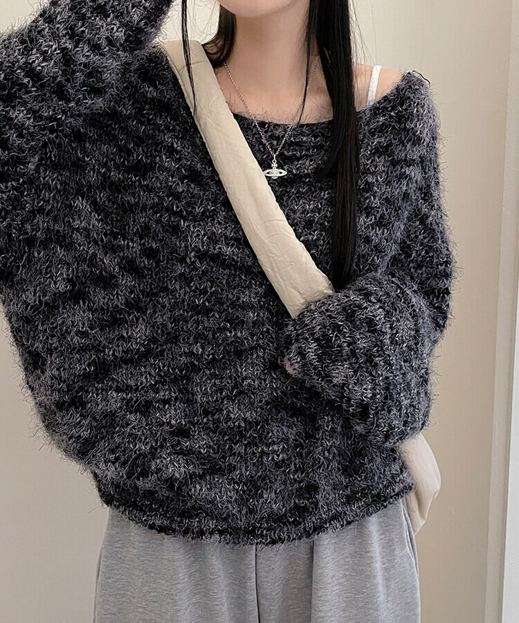 オフショルルーズフィットニット6色 ブラック