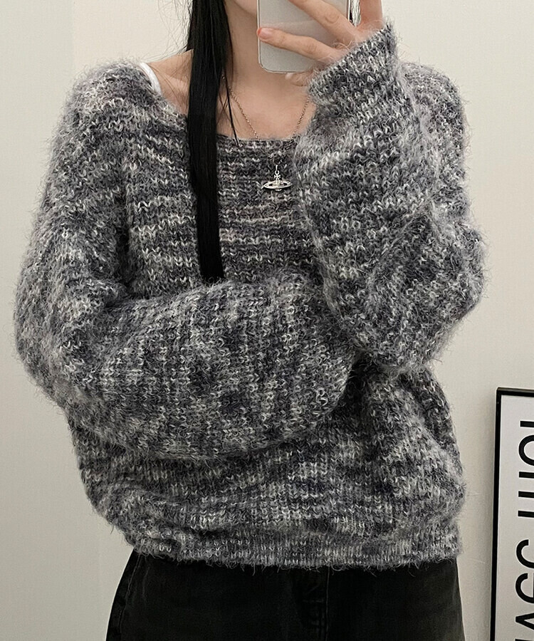 オフショルルーズフィットニット6色 グレー