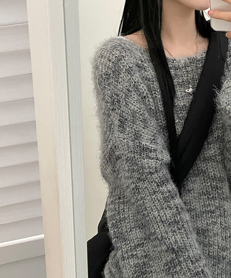 オフショルルーズフィットニット6色 グレー