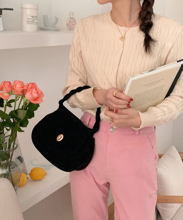 ラウンドネックケーブルニットカーディガン5色 CREAM