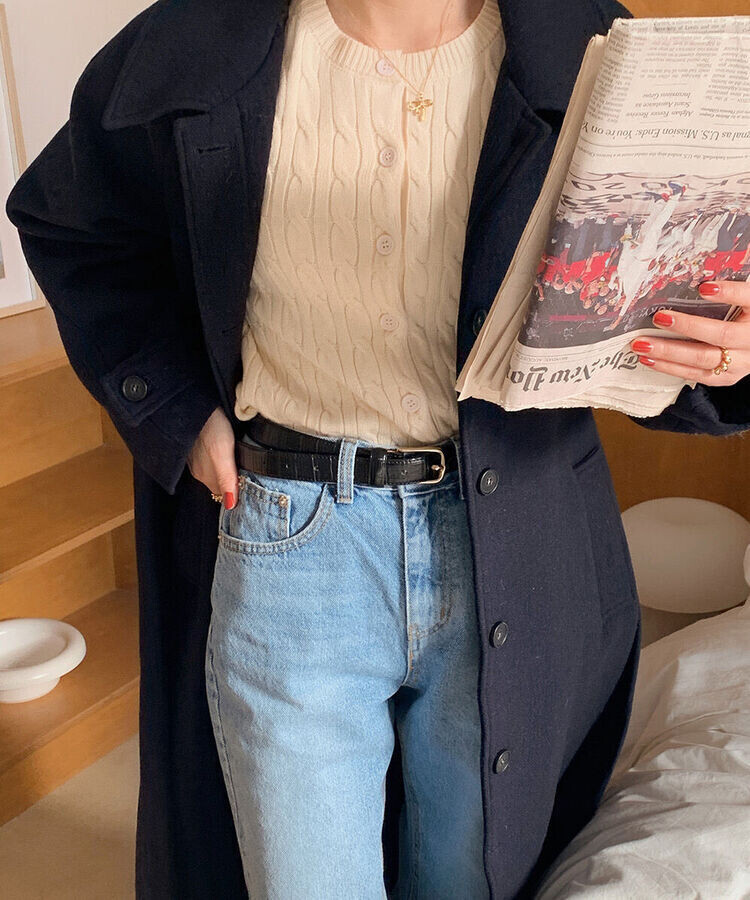 ラウンドネックケーブルニットカーディガン5色 CREAM