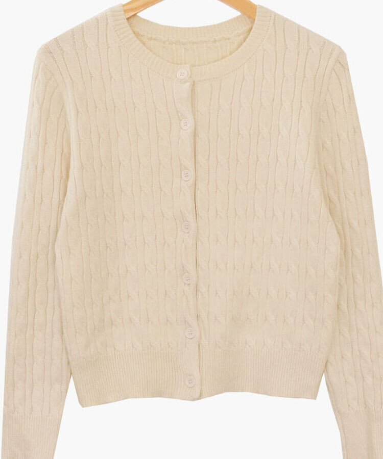 ラウンドネックケーブルニットカーディガン5色