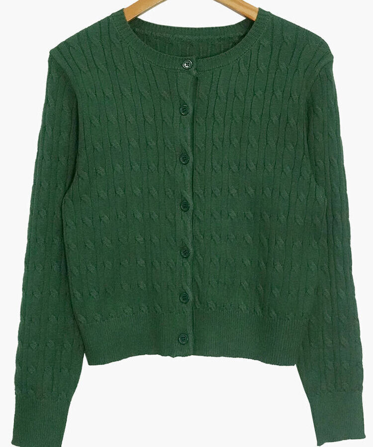 ラウンドネックケーブルニットカーディガン5色