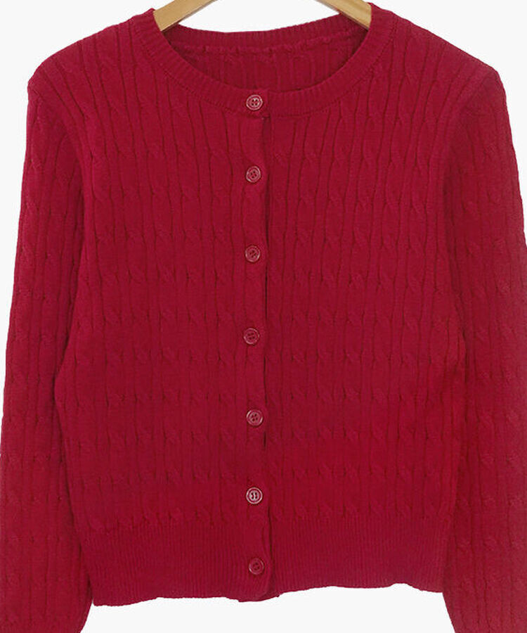 ラウンドネックケーブルニットカーディガン5色