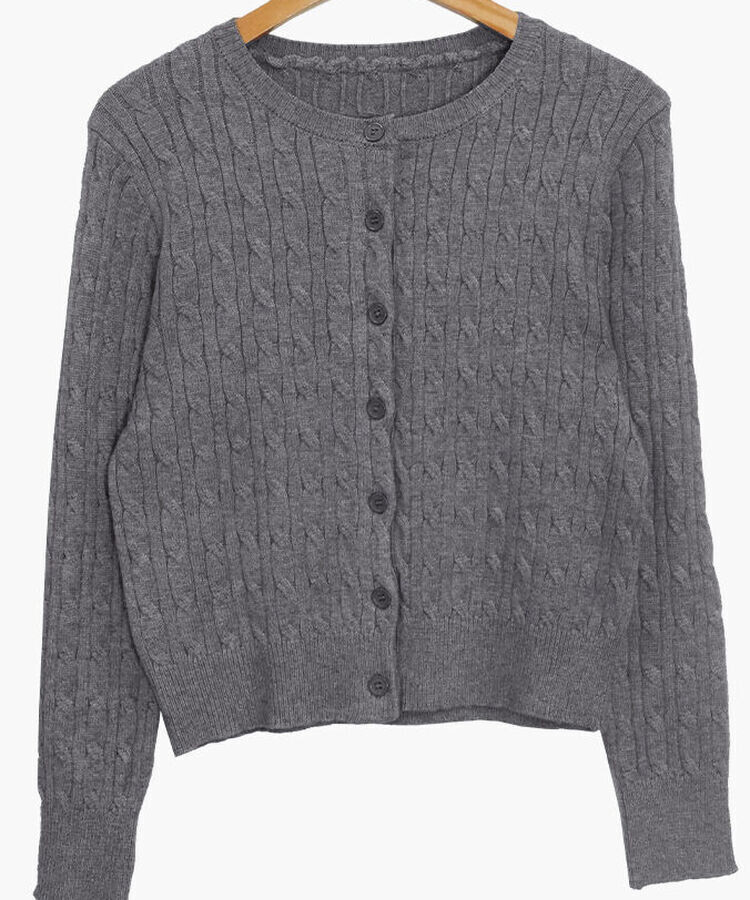 ラウンドネックケーブルニットカーディガン5色