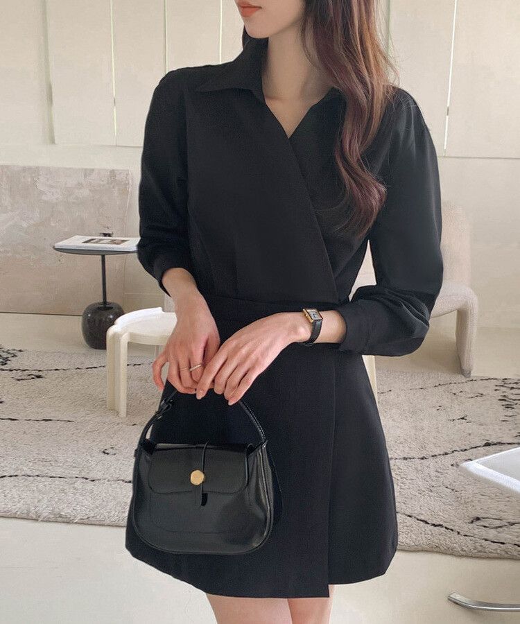 ミニワンピース カシュクールミニワンピース BLACK