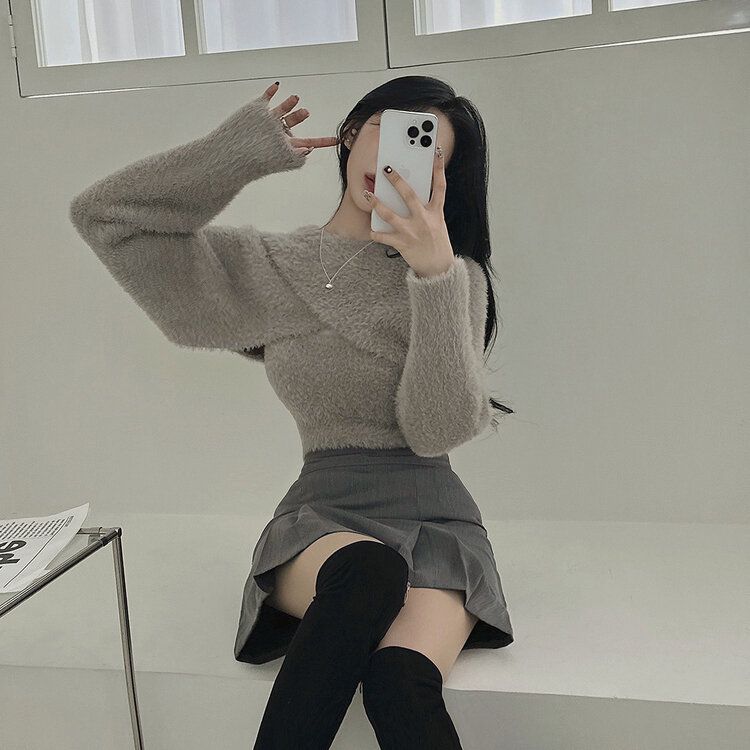 [SET]アンゴラボレロ+キャミソール LIGHT GRAY