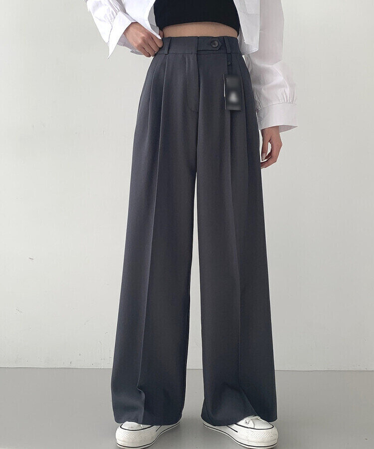가로버튼 안단추 핀턱 롱와이드 슬랙스팬츠 그레이