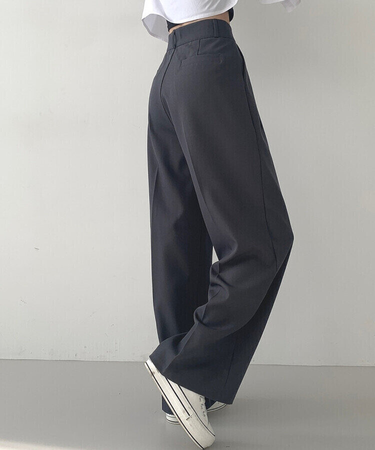 가로버튼 안단추 핀턱 롱와이드 슬랙스팬츠 그레이