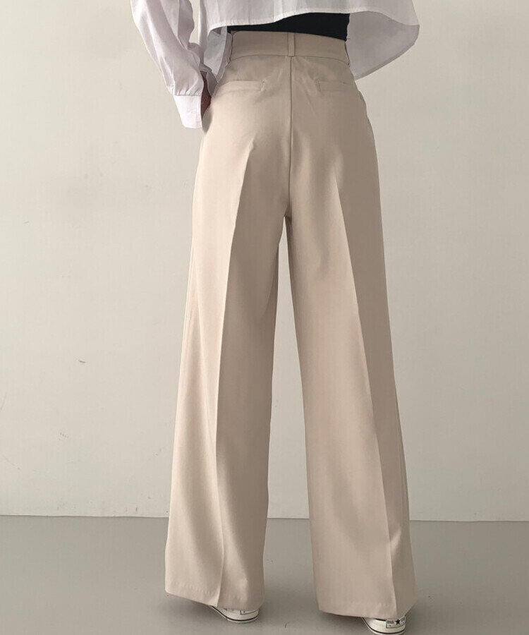 가로버튼 안단추 핀턱 롱와이드 슬랙스팬츠 베이지