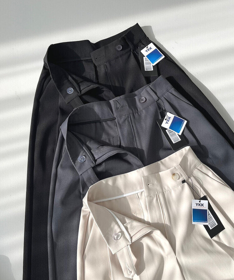 가로버튼 안단추 핀턱 롱와이드 슬랙스팬츠