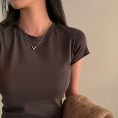 ベーシックスリムクロップTシャツ チャコール