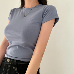 ベーシックスリムクロップTシャツ スカイブルー