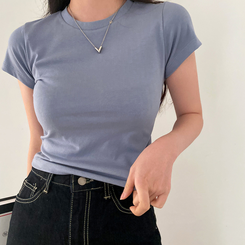 ベーシックスリムクロップTシャツ スカイブルー