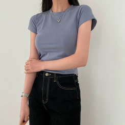 ベーシックスリムクロップTシャツ スカイブルー