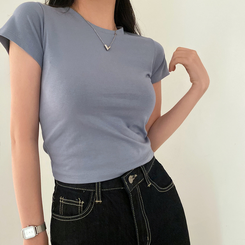 ベーシックスリムクロップTシャツ スカイブルー